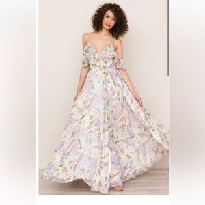 Yumi Kim Pastel Floral Maxi Dress in Lavender, Cream & Green